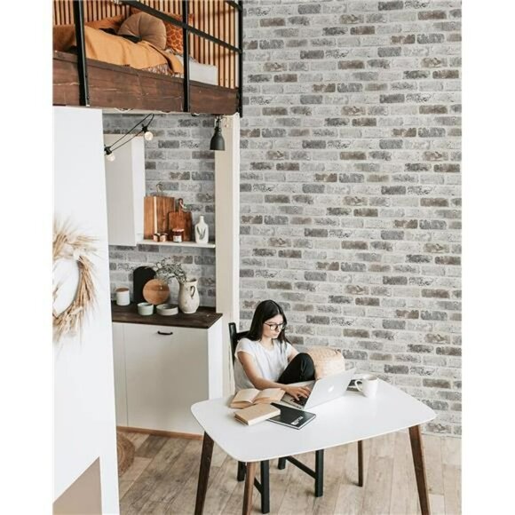 Guvana Peel and Stick Brick Wallpaper 3D Textured Grey Brown Removable Roll - Picture 5 of 7